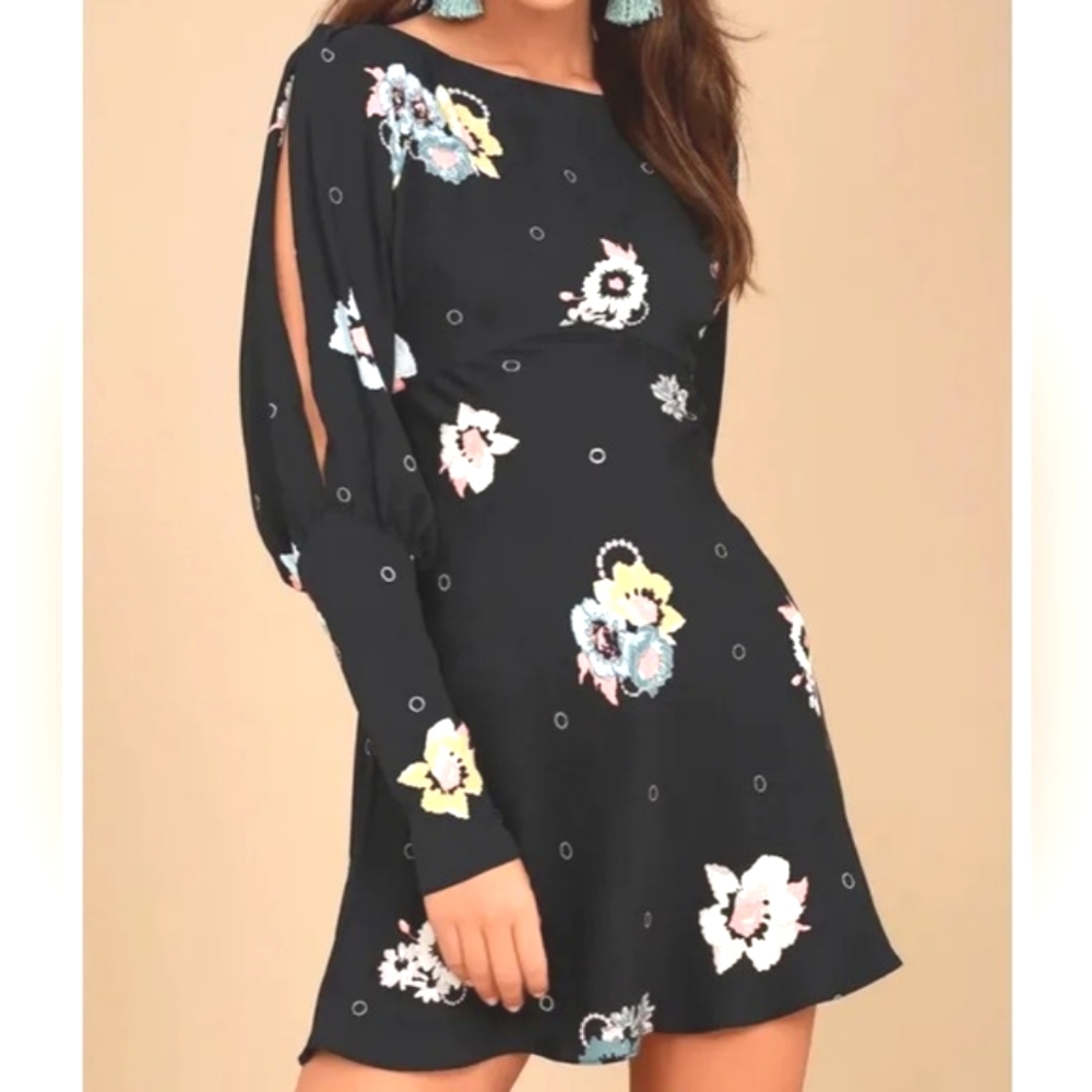 New Free People Womens Sunshadows Split-Sleeve Mini Dress Size 8 - Picture 1 of 16